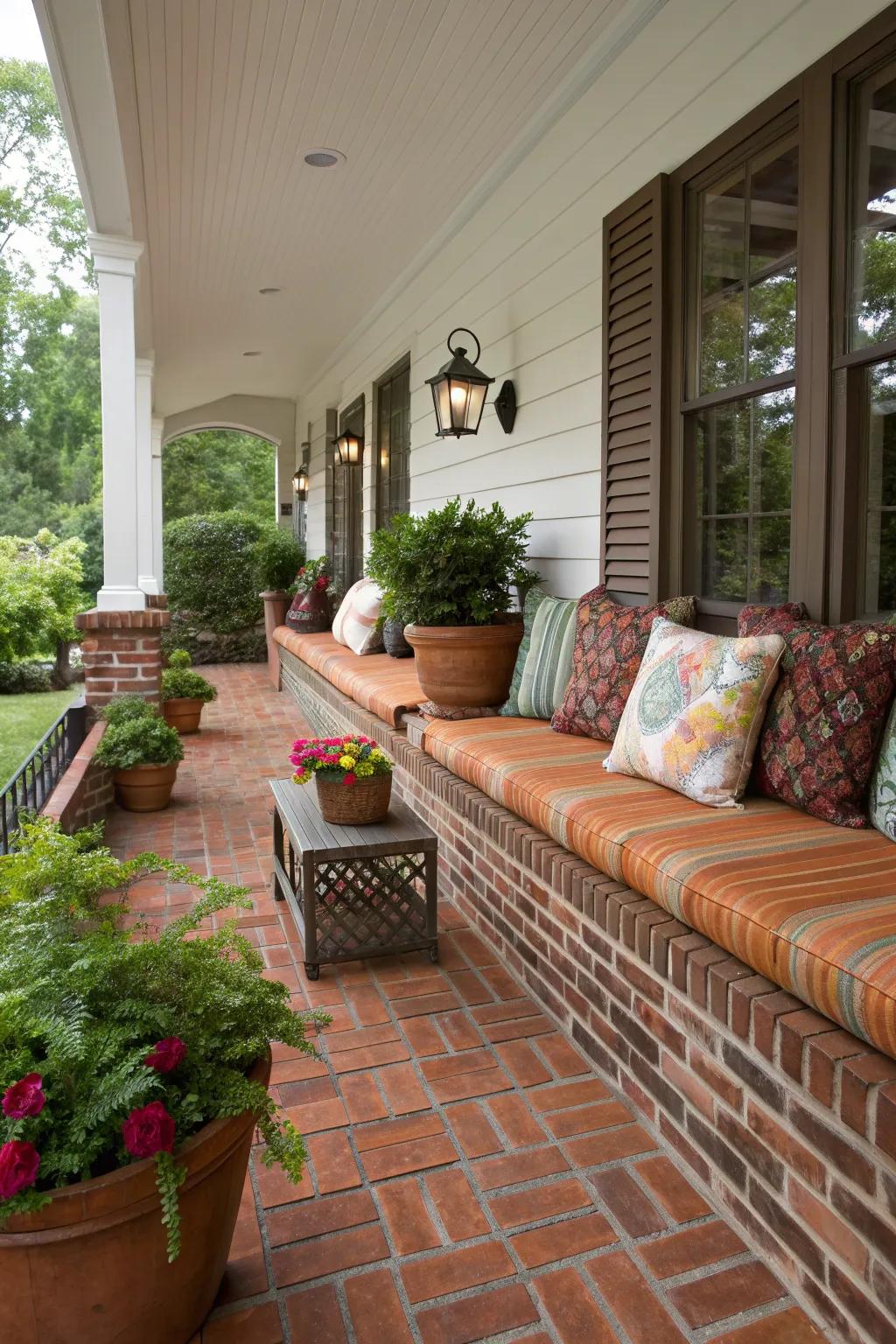Solid Brick Bench 17+ Brick Porch Ideas: Create a Welcoming Space for Relaxing Outdoors