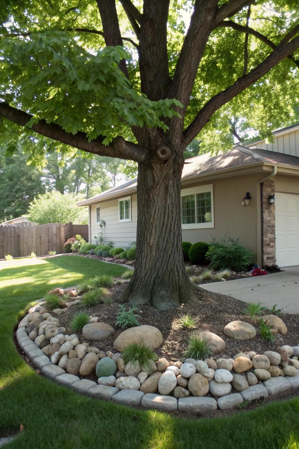 Making Rock Tree Rings Large River Rock Landscaping Ideas: Create a Relaxing Garden Retreat