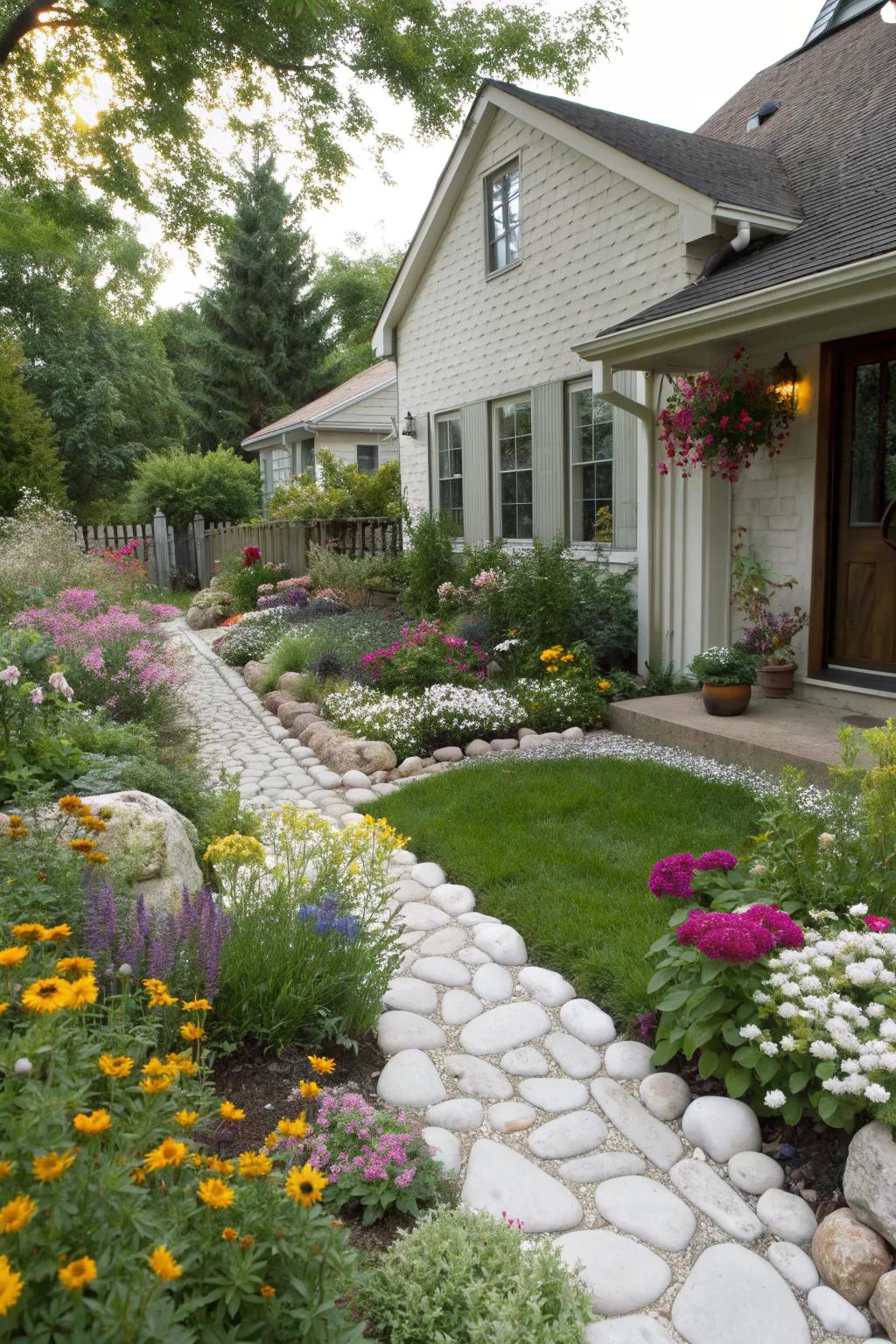 Border With White Rocks Ideas Front Yard White Rock Landscaping: Ideas to Transform Your Entryway